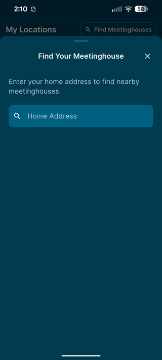 Find Your Meetinghouse search screen